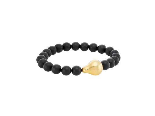 Matte Black Onyx Beaded Bracelet with Vermeil Cast Pearl, OS, Black