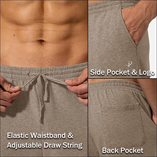 Pudolla Men's Cotton Yoga Sweatpants Athletic Lounge Pants Open Bottom Casual Jersey Pants for Men with Pockets (Khaki Large)