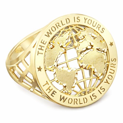 AMZ Jewelry 10K Yellow Gold The World Is Yours Ring For Men Globe Ring