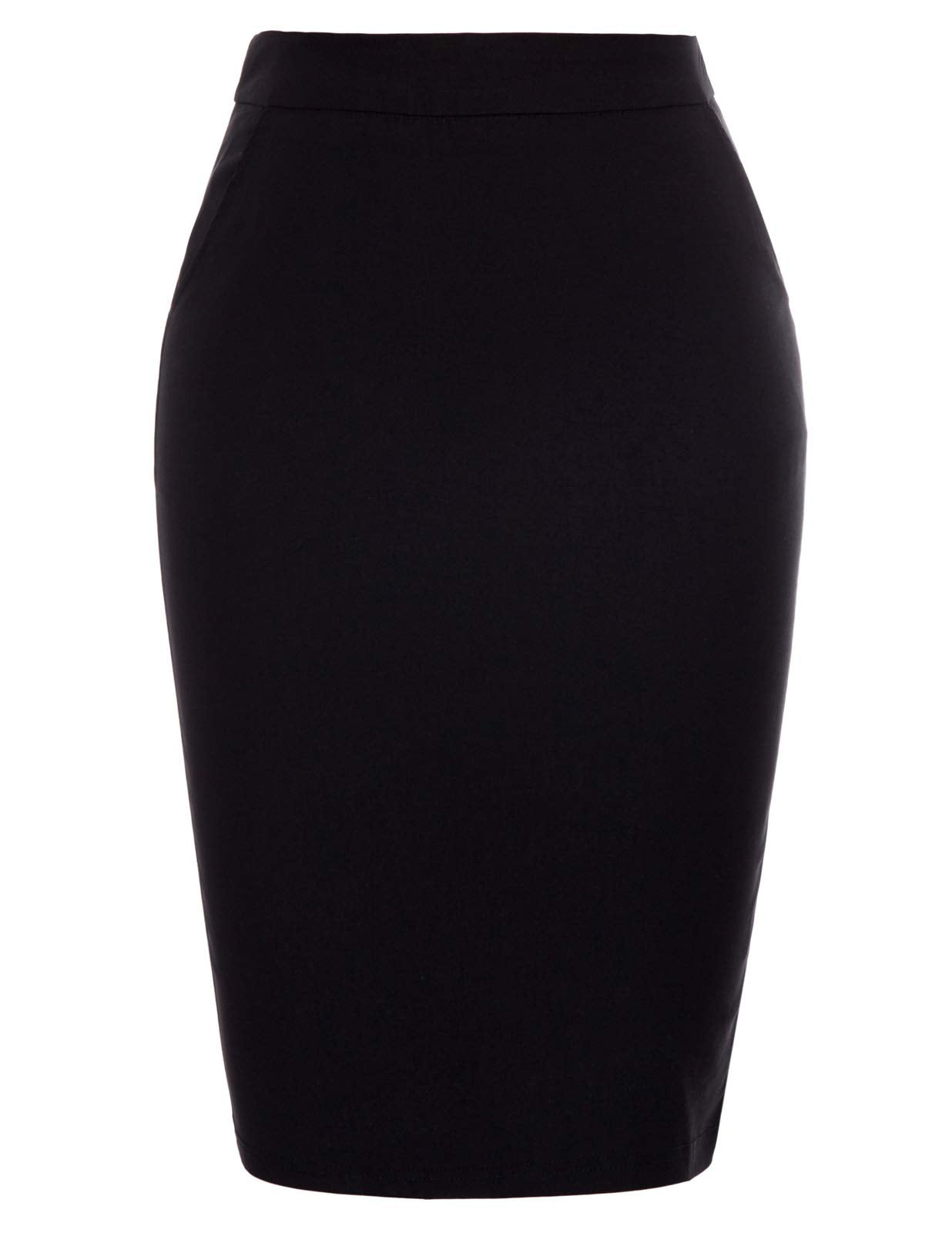 Kate Kasin Wear to Work Pencil Skirt for Women Stretchy High Waist Black, Medium