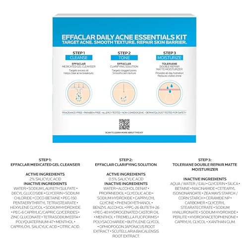 La Roche-Posay Effaclar Daily Acne Kit with Cleanser, Toner & Moisturizer