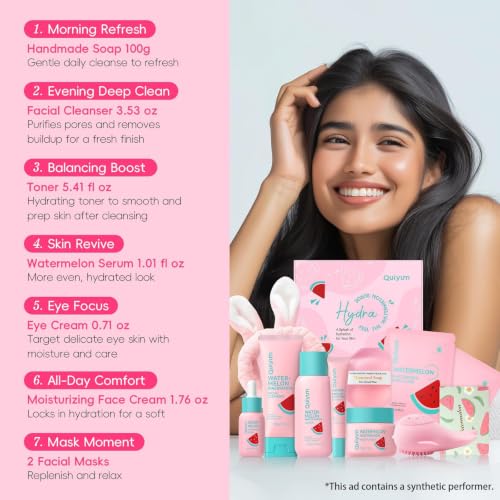 QUIYUM Watermelon & Niacinamide Skincare Set for Women Teens Girls, 10PCS
