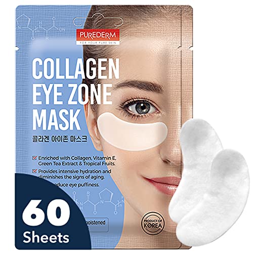 Purederm Collagen Eye Patches for Puffy Eyes, Dark Circles & Fine Lines, Depuffing, Cooling & Firming Under Eye Masks, Korean Skin Care, 60 Count
