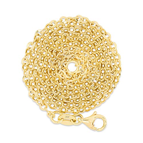 Nuragold 10k Real Yellow Gold Cable 2mm Rolo Circle LInk Chain Necklace - 18"