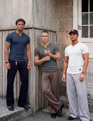 JMIERR Men's Muscle Slim Fit T-Shirt V Neck Hipster Longline White Henley Shirt Short Sleeve Gym Workout Athletic Fitted Tees Shirts for Men,US 43(L)