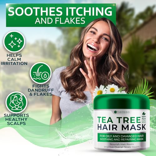 Tea Tree Oil Hair Mask - Deep Conditioner Treatment for All Hair Types - Intense Hydration Care and Protein Moisture Repair for Women and Men.