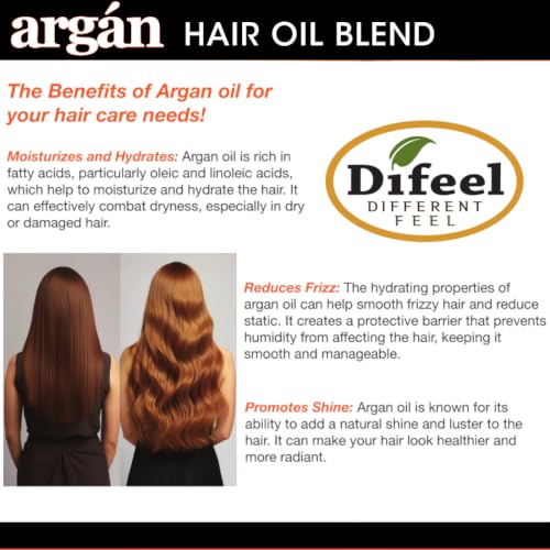 Difeel Argan Hair Oil Blend 7.1 Ounce - for Dry & Damaged Hair, Helps Improve Shine, Softness & Manageability, Lightweight Hair Treatment