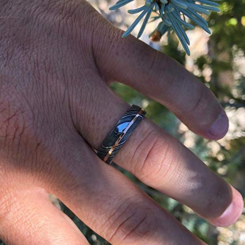 New 6mm Wide Damascus Steel Ring with 14k Solid Rose Gold Inlay