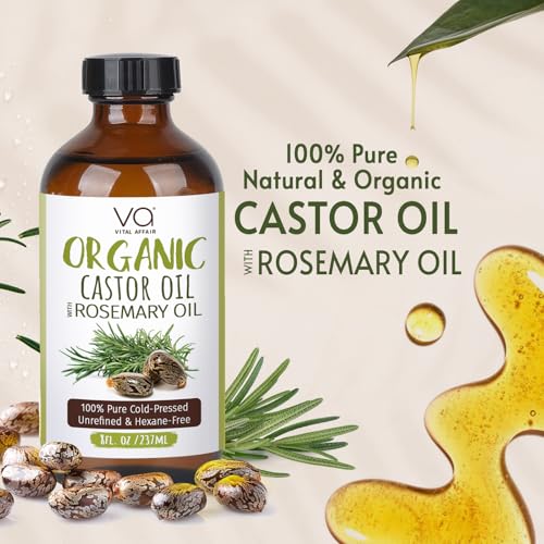 Organic Castor Oil with Rosemary Oil 8oz Glass Bottle For Hair Growth