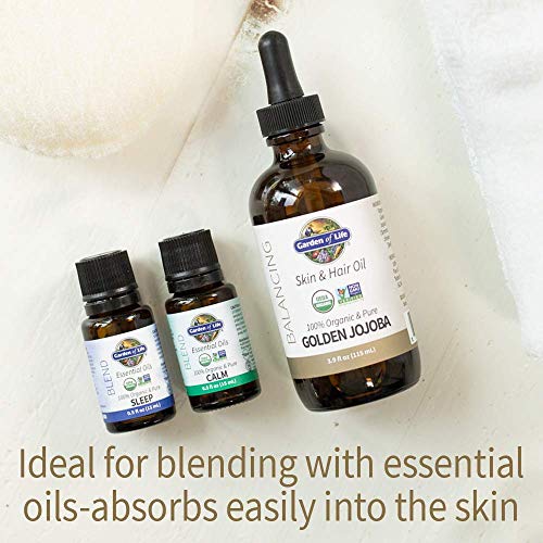 Garden of Life Jojoba Oil 100% Organic & Pure Golden Jojoba Oil for Hair, Skin and Face - Cold Pressed Body Oil, Massage, or Use as a Carrier Oil for Making Lip Balms & Body Butters, 4 fl