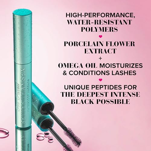 Too Faced Better Than Sex Waterproof Mascara | Volumizing and Lengthening Waterproof Mascara + Hourglass Brush | Formula for Dramatic Lashes | Cruelty-Free Eye Makeup, Black, Travel Size, 0.17 Fl Oz