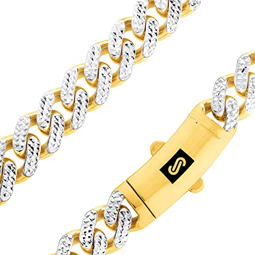 Nuragold 10k Real Yellow Gold Monaco 11mm Miami Cuban Pave Mens Necklace - 18"