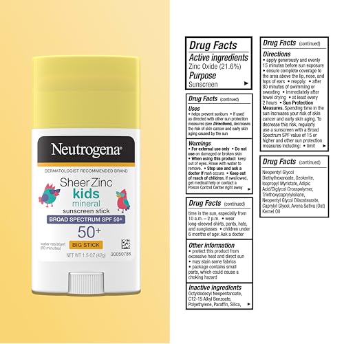 Neutrogena Sheer Zinc Oxide Kids Mineral Sunscreen Stick SPF 50+, 1.5 oz