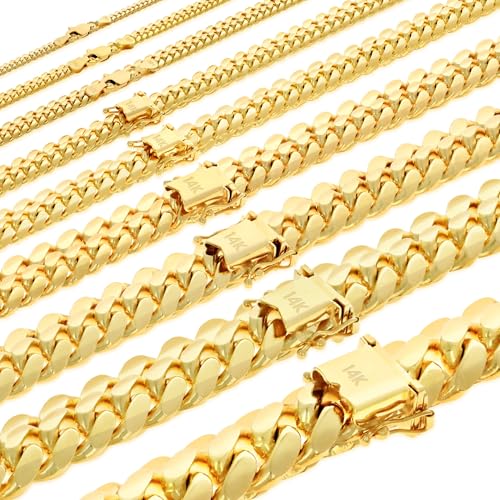 Nuragold 14K Real Yellow Gold Solid Miami Cuban Link Chain Italian Necklace - 26",3.5mm