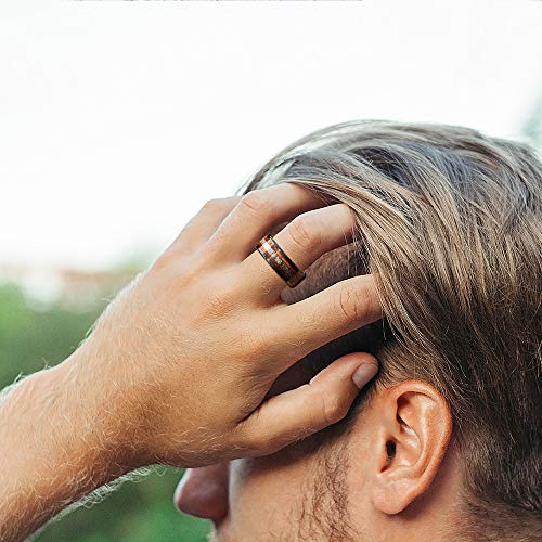 THREE KEYS JEWELRY 8mm Ceramic Couples Bands Rings with KOA Wood & Antler Inlay Promise Fashion Ring Wedding Band for Him and Her Men Marriage Promise Viking Size 10