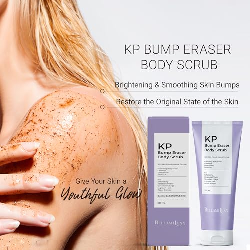 BellamiLuxx KP Bump Eraser Body Scrub: Exfoliating Keratosis Pilaris, Strawberry Skin Treatment - Smooths Rough, Bumpy, Dry Skin on Arms, Legs, Buttocks - KP Scrub Wash Helps Reduce Ingrown Hair Bumps