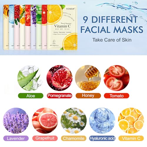 9 Pack Collagen Face Masks Skincare for Women, Hydrating Sheet Face Masks