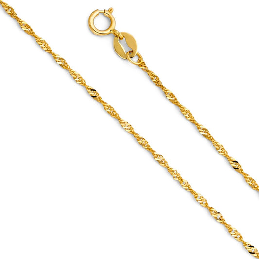 14k REAL Yellow Gold Solid 1mm Singapore Chain Necklace with Spring Ring Clasp - 18"