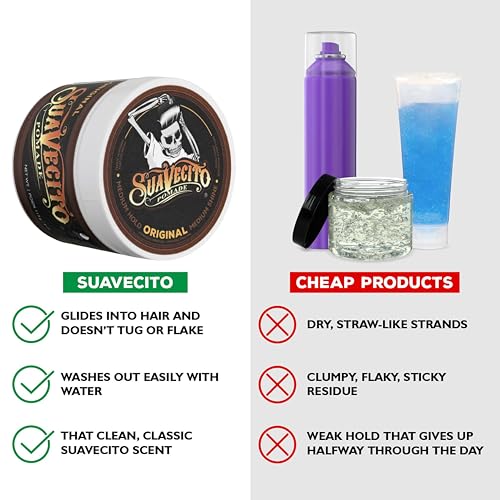 Suavecito Pomade Original Hold For Men 4 oz, 1 Pack - Medium Shine Water Based Wax Like Flake Free Hair Gel - Easy To Wash Out - All Day Hold For All Hairstyles