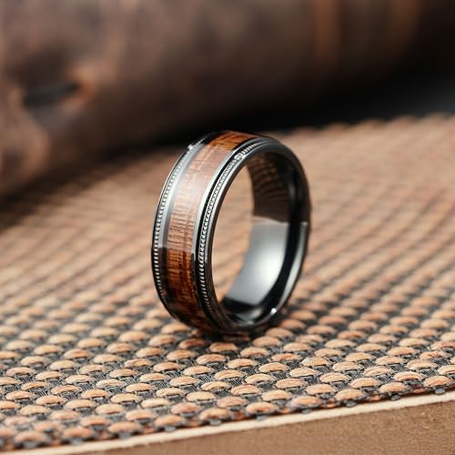King Will NATURE 8mm Black Titanium Ring with Wood Inlay Wedding Band Ring for Men and Women Real Comfort Fit