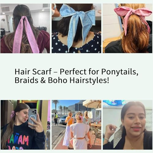 RFQMNO Hair Scarf for Women, 35"x2.36" Lightweight Silk Headband, Purse & Bag Scarves Gift Collection