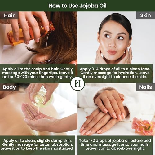 Homeda Pure Jojoba Oil Organic Cold Pressed for Hair, Skin, Nails Cuticle, Face (3.4 oz) Aceite de Jojoba Prganico Para el Cabello - Jobaba for Gua Sha, Beeswax - Unrefined Base Carrier Oil (100ml)