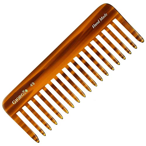 Giorgio G49 Large 5.75 Inch Detangling Comb, Wide Teeth for Thick Curly Wavy Hair. Long Hair Detangler Comb For Wet and Dry. Handmade of Quality Cellulose, Saw-Cut, Hand Polished, Tortoise Shell