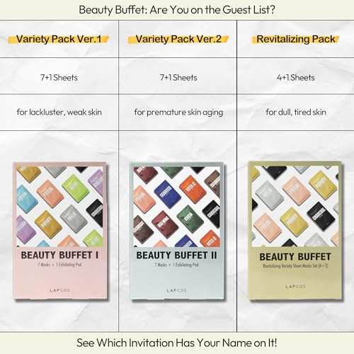 LAPCOS K Beauty Daily Sheet Face Mask Variety Pack 7+1 Version 1, Pack of 8