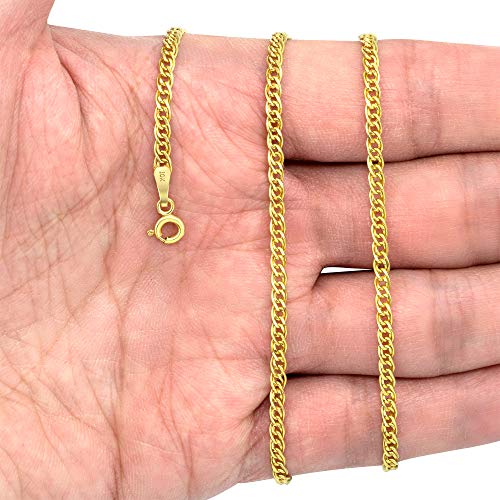 Nuragold 10k Real Yellow Gold Double Cuban Link 3mm Curb Chain Necklace - 18"