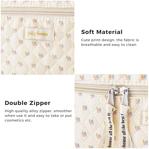 HBselect Quilted Makeup Bag, 3Pcs Cotton Large Travel Makeup Bags Organizer