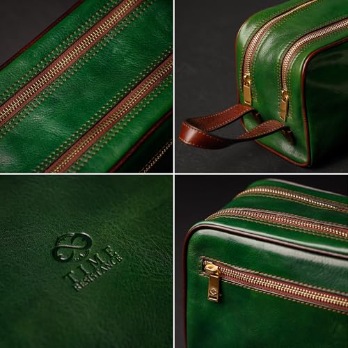 Time Resistance Leather Cosmetic Bag - Italian Toiletry Dopp Kit (Green)