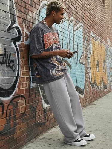JMIERR Mens Baggy Sweatpants Drawstring Wide Leg Sweat Pants with Pockets Quiet Luxury Big and Tall, 3XL, Light Grey
