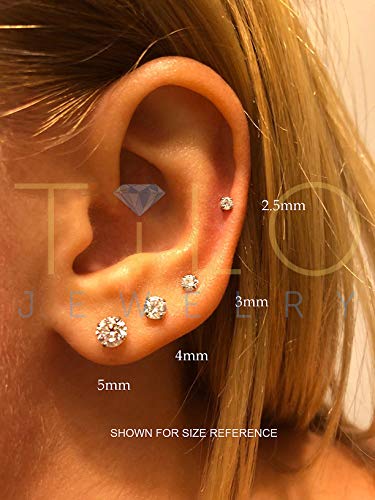 14k Yellow Gold Solitaire Round Cubic Zirconia Stud Earrings Pushbacks 3mm