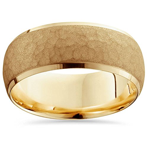 P3 POMPEII3 Pompeii Mens 14K Yellow Gold 7MM Hammered Bevel Comfort Wedding Ring Band - Size 12