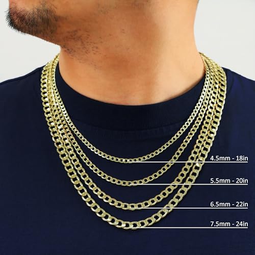 Nuragold 10K Real Yellow Gold Cuban Curb Link Chain Necklace (2mm - 7.5mm) - 20",3.5mm