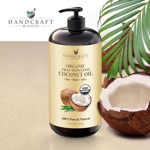 Handcraft Blends Organic Fractionated Coconut Oil | 100% Pure and Natural | Bath & Body Oil | Premium Grade Carrier Oil | Skin | Hair | Body | Massage | Hexane-Free | 16 Fl Oz