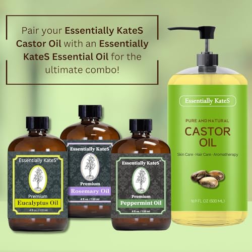 Essentially KateS Castor Oil 16.9 Fl Oz - 100% Pure and Natural, Cold Pressed, and Hexane-Free - Hair Care, Skin Care and Body Care