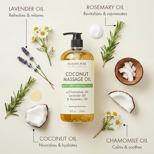 MAJESTIC PURE Coconut Massage Oil for Massage Therapy - Refreshing, and Relaxing - Natural Oils - for All Skin Types - Men and Women - 8 fl oz