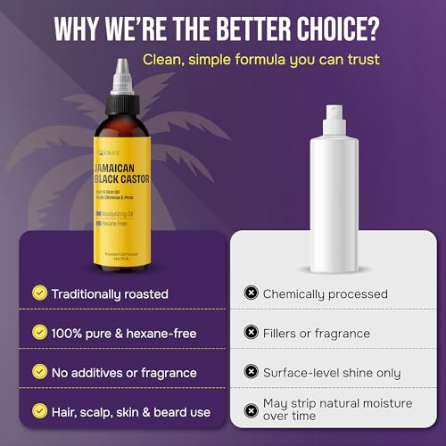 4oz Organic Cold Pressed Jamaican Black Castor Oil for Hair Growth and Damaged, Dry Scalp - Unscented, Hexane-Free