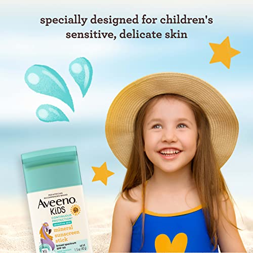 Aveeno Kids Zinc Oxide Sunscreen Stick SPF 50, 1.5 oz