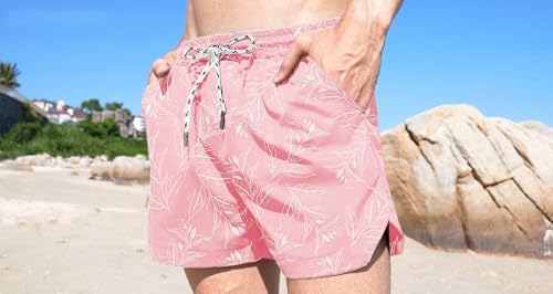 COOFANDY Mens Bathing Suit with 5 Inch Inseam Summer Swim Trunks Big and Tall Swimwear Pink Leaf M