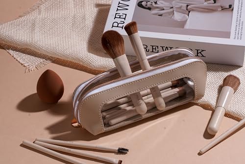 BS-MALL 14 Pcs Makeup Brushes Set with 1 Pcs Makeup Sponge – Essential Foundation Powder Concealers, Eye Shadows, Blush Makeup Brushes with Travel Makeup Case (Beige)