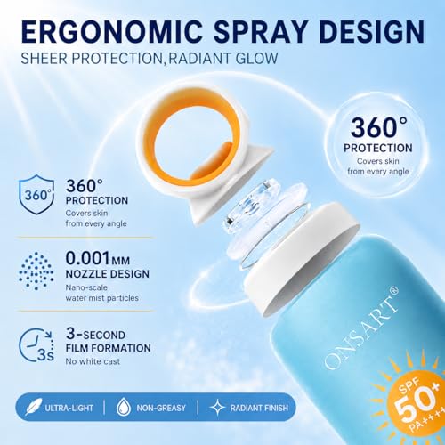 Reef Safe Mineral Sunscreen Spray SPF 50+ with Zinc Oxide, Broad Spectrum UVA/UVB Protection, Lightweight Non-Greasy, Travel Size Sunscreen for Face & Body, Water & Sweat Resistant, 6.76 oz(2 Pack)