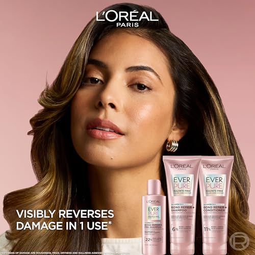 L'Oreal Paris Sulfate Free Bond Repair+ Shampoo, Hair Shampoo with Amino Acid Complex, Strengthens and Repairs Damaged or Color Treated Hair, EverPure, 23 Fl Oz (Packaging May Vary)