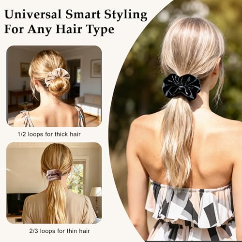 Velvet Scrunchies for Women – 8PCS Neutral Large Hair Ties – Black, Blonde, Dark Brown, Light Brown – No Crease, Frizz-Free, Soft & Gentle Elastic Hair Bands, Everyday Hair Accessories Gifts