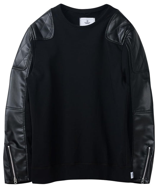 Junya Watanabe, Pre-loved Men's Reigning Champ Leather Panelled Crewneck Sweatshirt, Medium, Black
