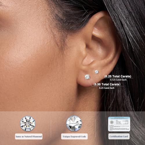 SHOWNII LAB GROWN Diamond Stud Earrings for Women 0.25CT - 2CT Screw Back