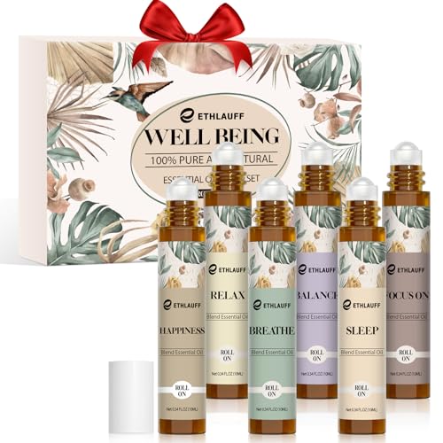 Essential Oils Roll On Set - (Relax, Sleep, Breathe, Focus on) Aromatherapy Oil with Roller Ball, Essential Oils for Skin - Self Care Gift for Women