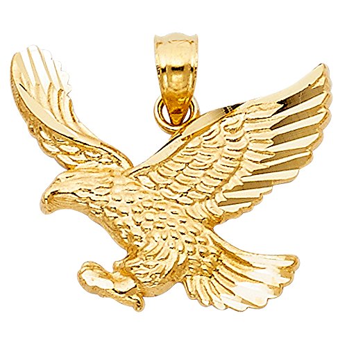 14k REAL Yellow Gold Eagle Charm Pendant - 13 x 15mm