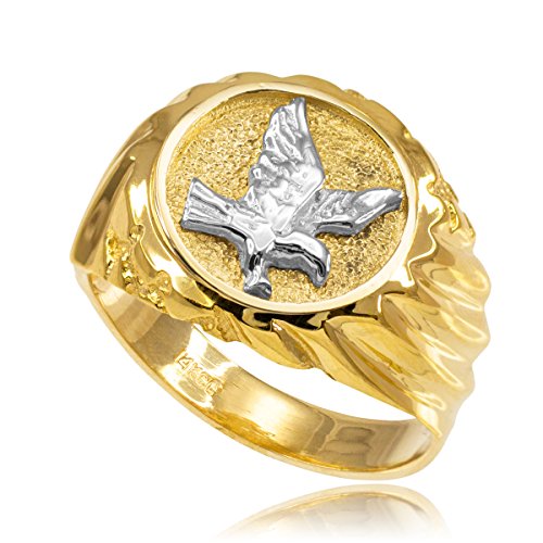 High Polish 10k Yellow Gold American Eagle Ring for Men (Size 9.75)
